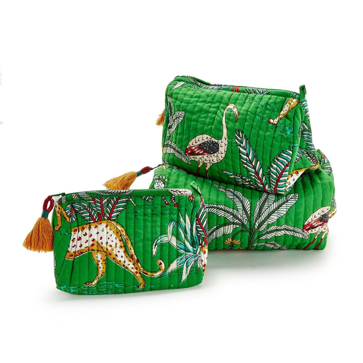 Green Quilted Pouch - Animal Print