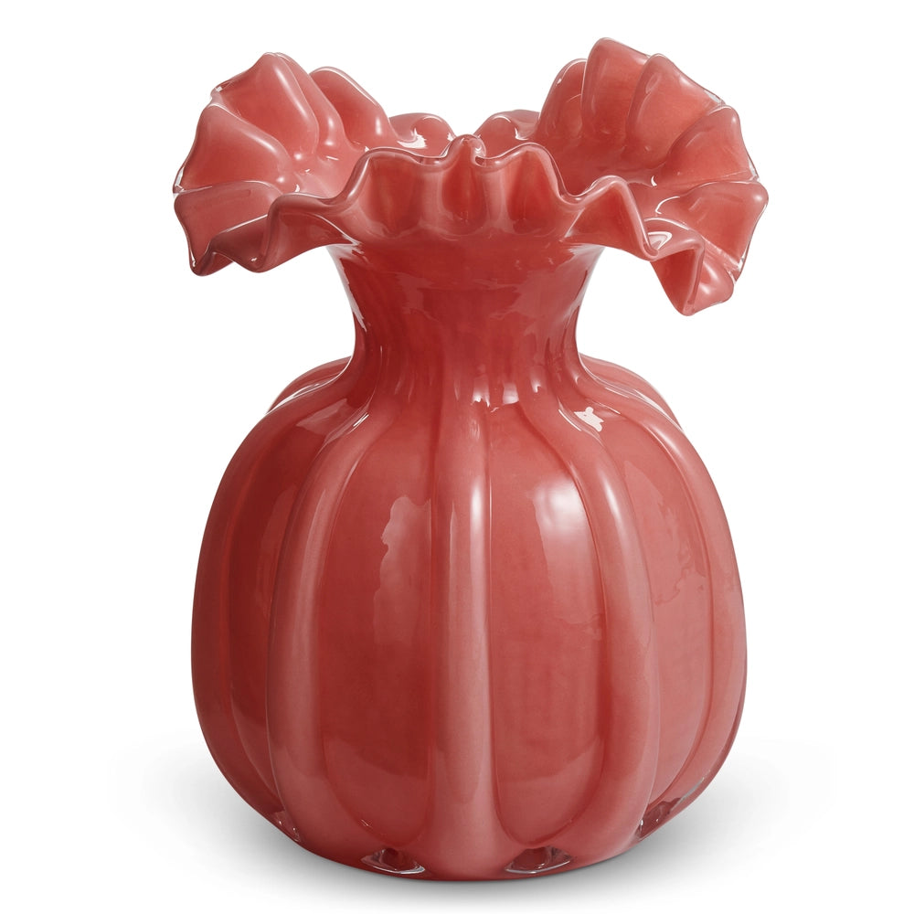 9" Pink Ruffle Vase