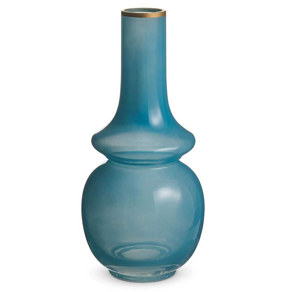 10.5" Cadet Blue Bud Vase with Gold Rim