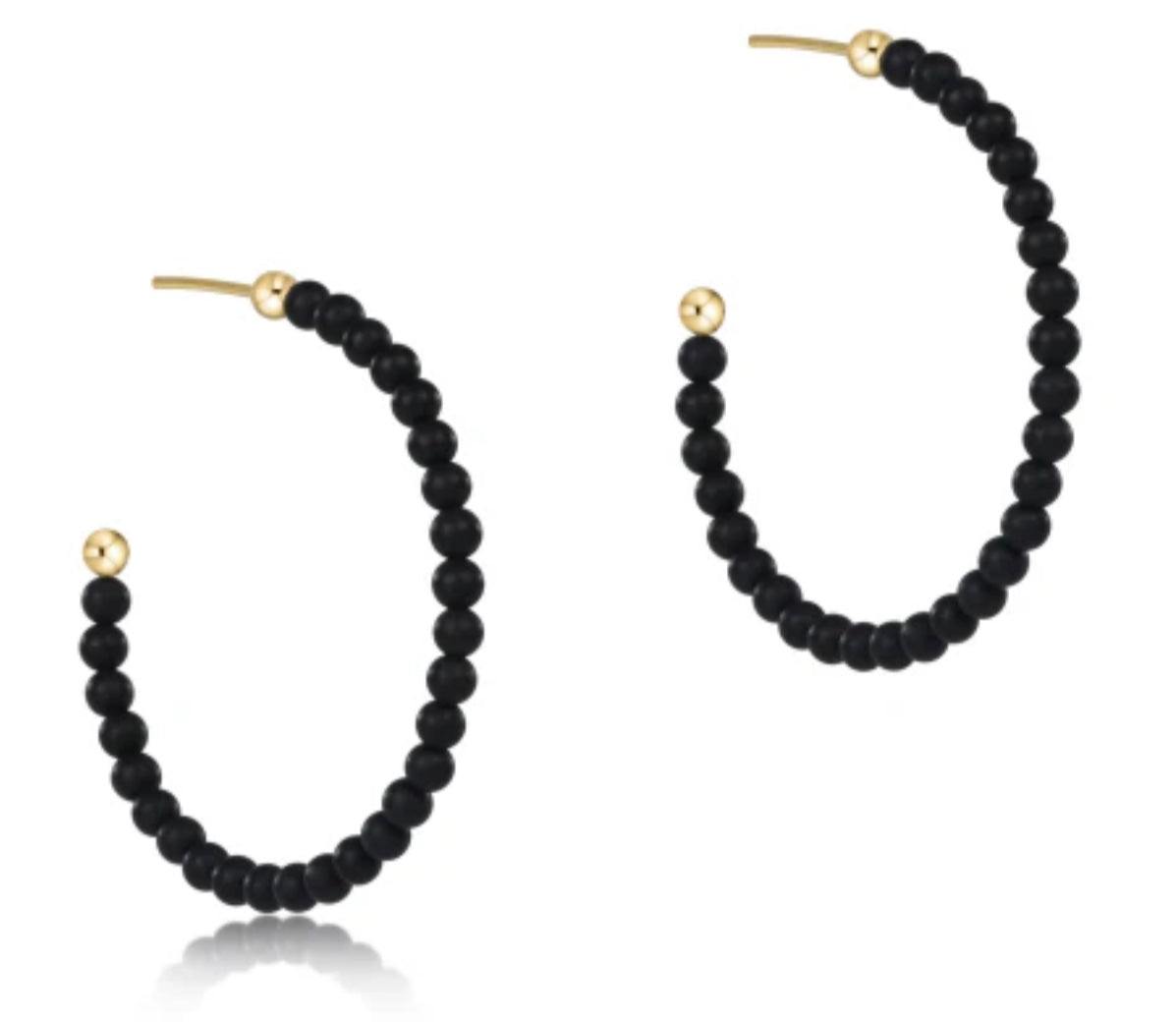 Beaded Gemstone 1.25"Post Hoop - 3mm Matte Onyx