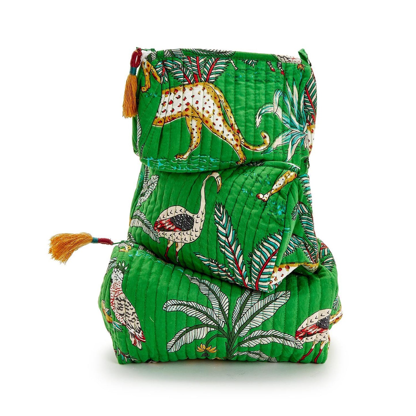 Green Quilted Pouch - Animal Print