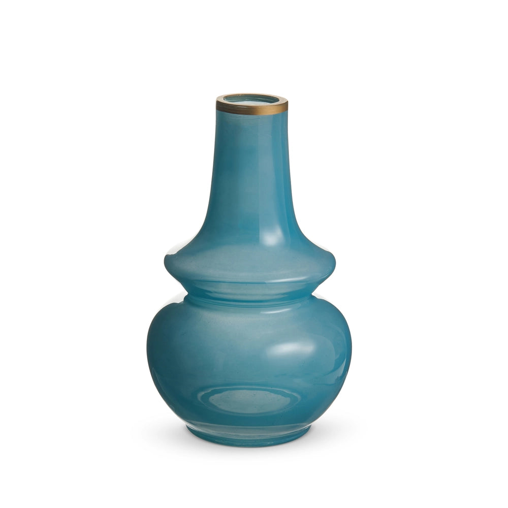 8" Cadet Blue Bud Vase with Gold Rim