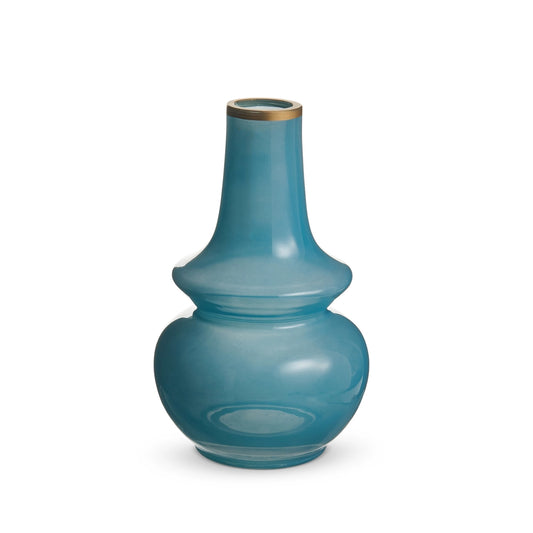 8" Cadet Blue Bud Vase with Gold Rim