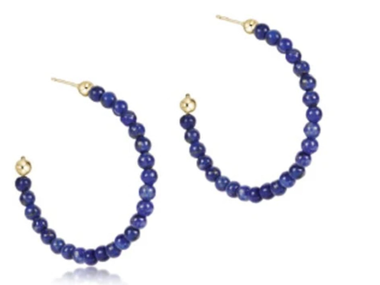 Beaded Gemstone 1.25" Post Hoop - 3mm Lapis