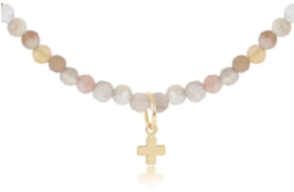 15" Choker Gemstone 3mm - Botswana Agate- Signature Cross Small Gold Charm