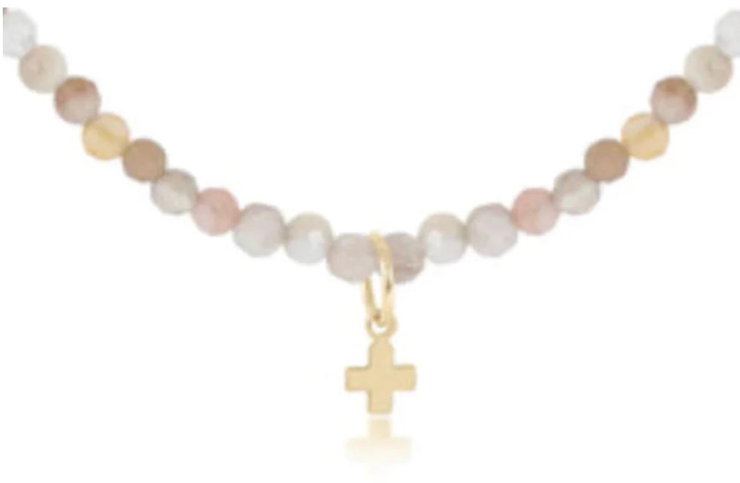 15" Choker Gemstone 3mm - Botswana Agate- Signature Cross Small Gold Charm