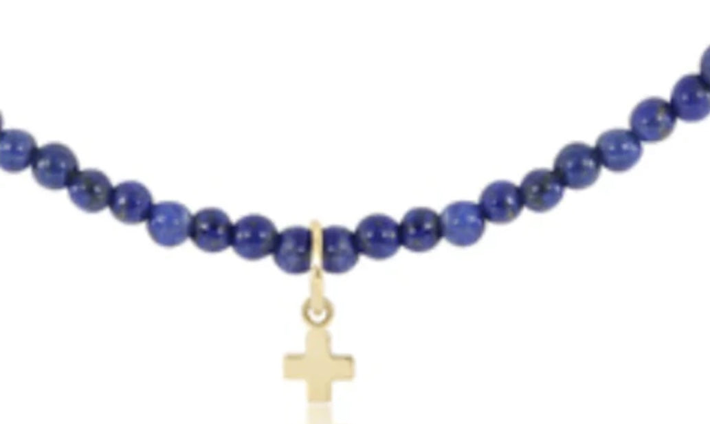 15" Choker Gemstone 3mm - Lapis - Signature Cross Small Gold Charm