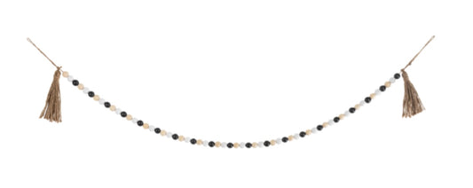White Natural Black Bead Tassel