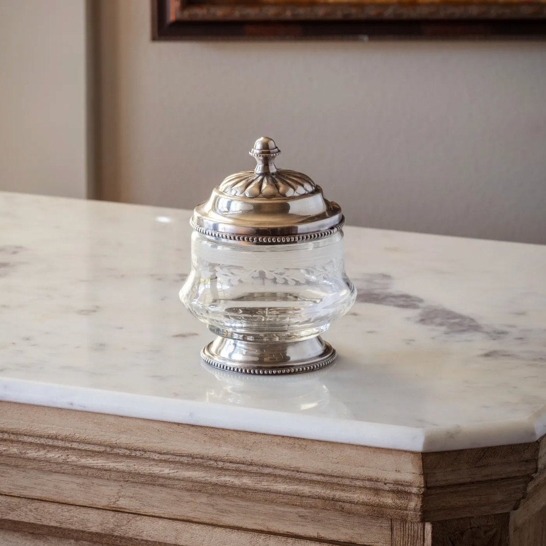 Antique Silver Glass Canister