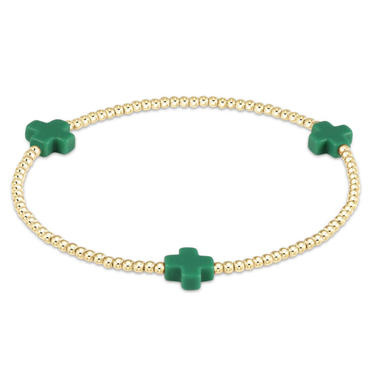signature cross 2mm gold bracelet- emerald